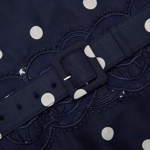 SP VIP PRICE Navy Polka Dot Linen Midi Dress