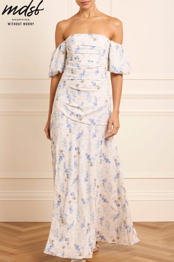 Needle & Thread PO and SALE Ophelia Ditsy Crepe Off-Shoulder Gown - multi
