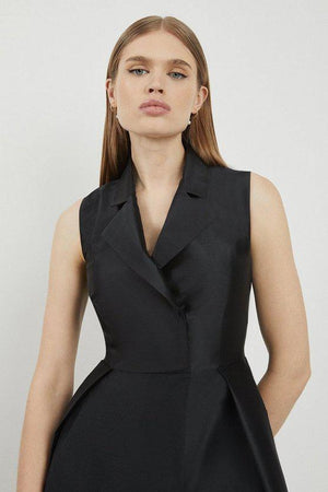 Karen Millen UK SALE Lydia Millen Taffeta Full Skirt Tailored Wrap Shirt Midaxi Dress - black