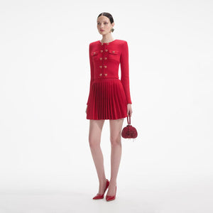 SELF PORTRAIT SS24 Red Pleated Knit Mini Skirt