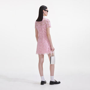 SELF PORTRAIT SS25 VIP PRICE Pink Lace Collared Mini Dress