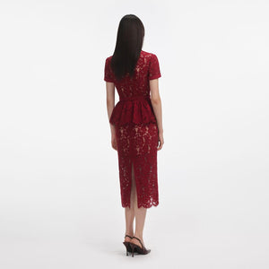 SP VIP PRICE Burgundy Lace Peplum Midi Dress