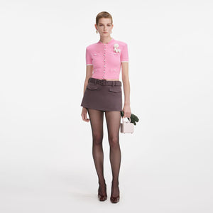 SP VIP PRICE Pink Crochet Flower Knit Top