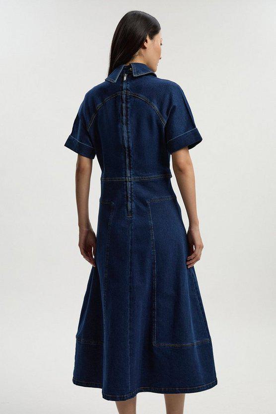 Karen Millen UK SALE Stretch Denim Tab Belt Detail Midi Dress