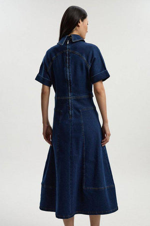 Karen Millen UK SALE Stretch Denim Tab Belt Detail Midi Dress