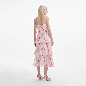 SELF PORTRAIT SS24 Printed Chiffon Tiered Midi Dress