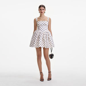 SELF PORTRAIT SS25 VIP PRICE Cream Polka Dot Satin Mini Dress