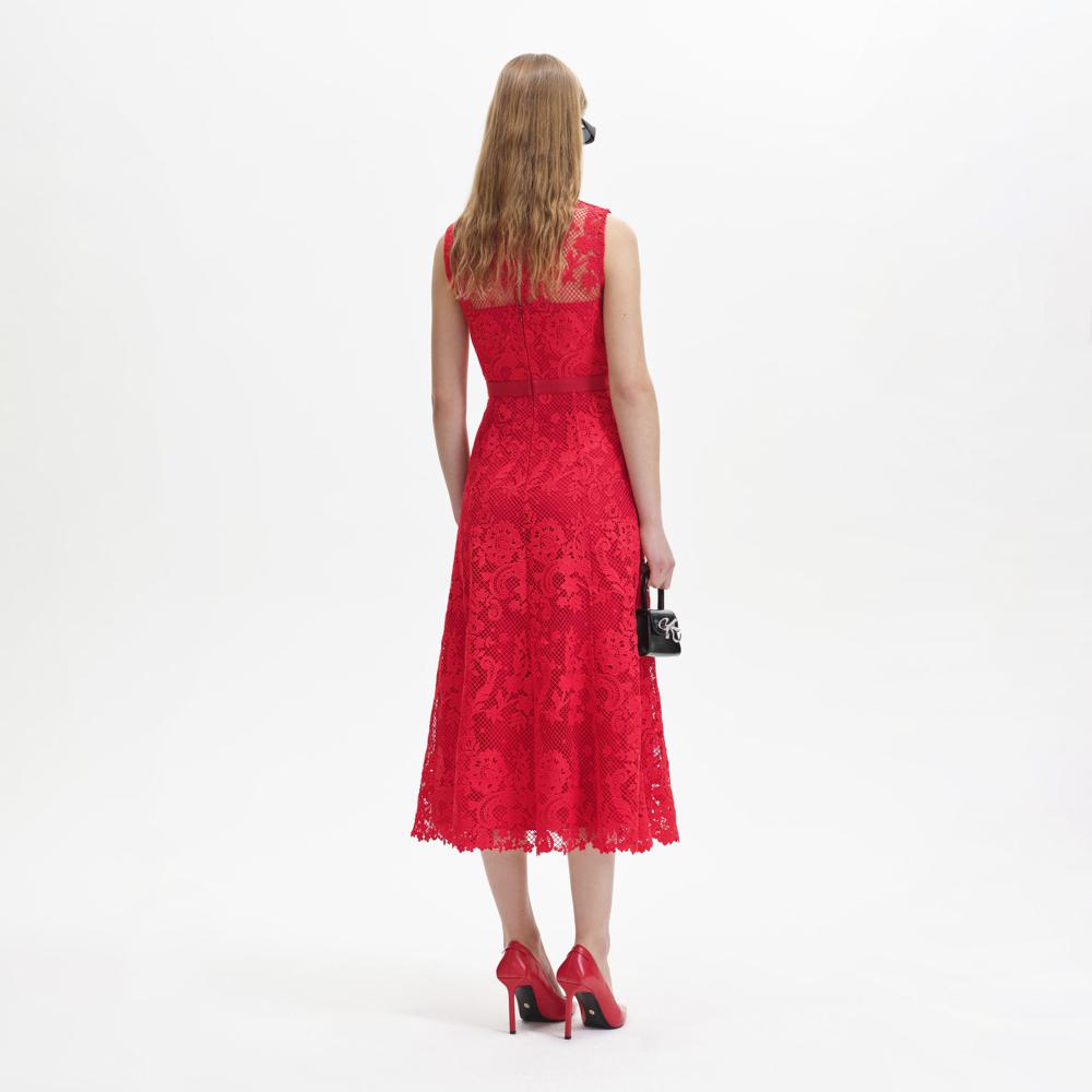 SELF PORTRAIT BLACK FRIDAY SALE Red Lace High Neck Midi Dress