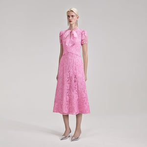 SELF PORTRAIT BLACK FRIDAY SALE Pink Cord Lace Crossover Midi Dress