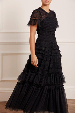 Needle & Thread SPRING/SUMMER Valentine Ruffle Gown - black