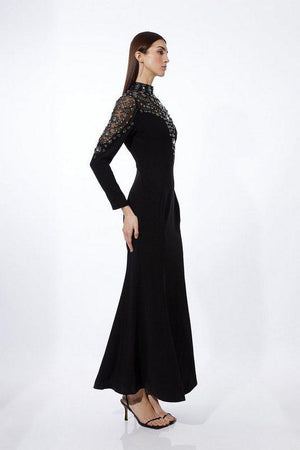 Karen Millen UK SALE Premium Crystal Embellished Woven Maxi Dress