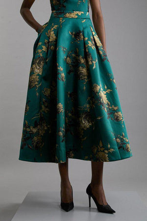 Karen Millen UK SALE Floral Print Woven Midi Skirt