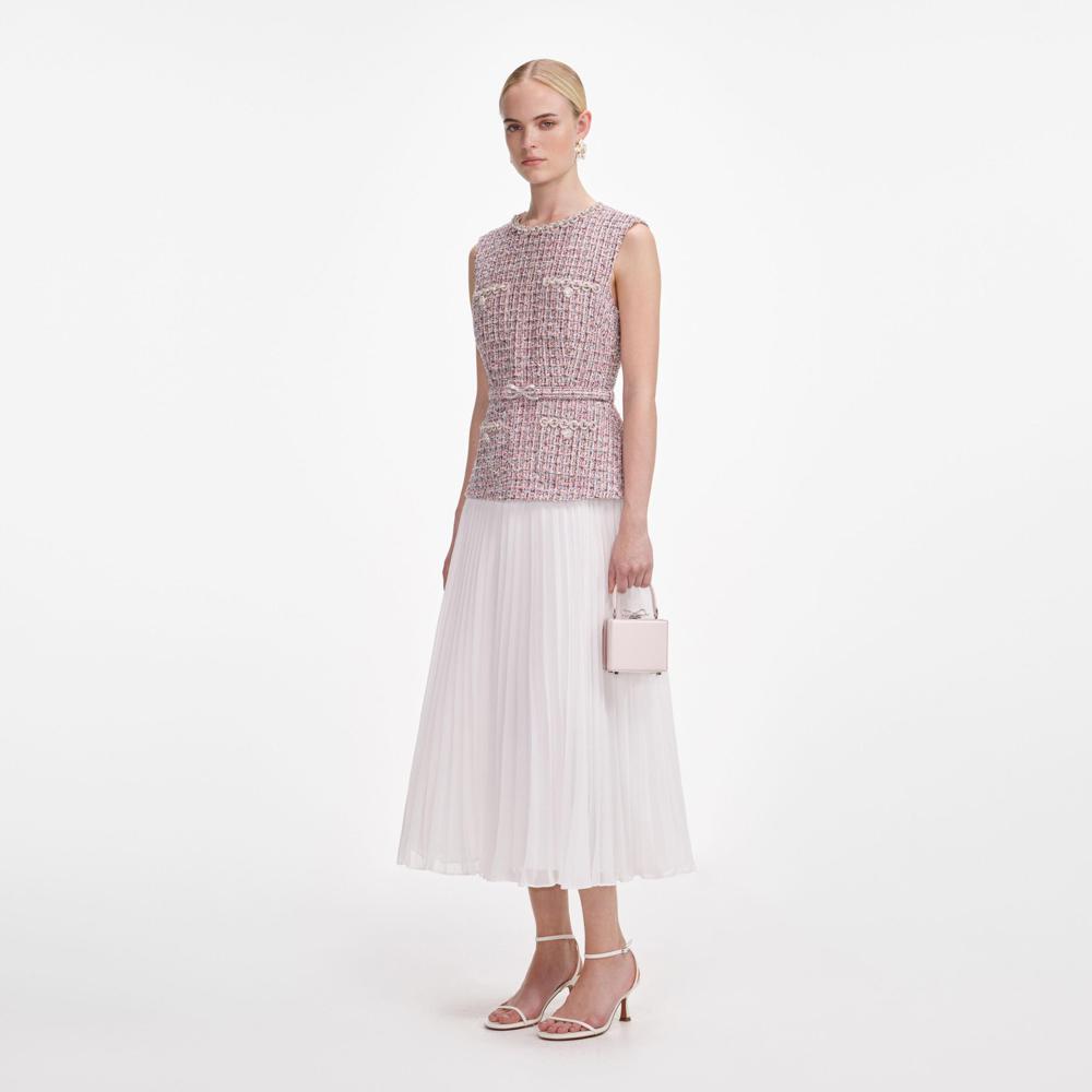 SP VIP PRICE Pink Boucle Chiffon Midi Dress