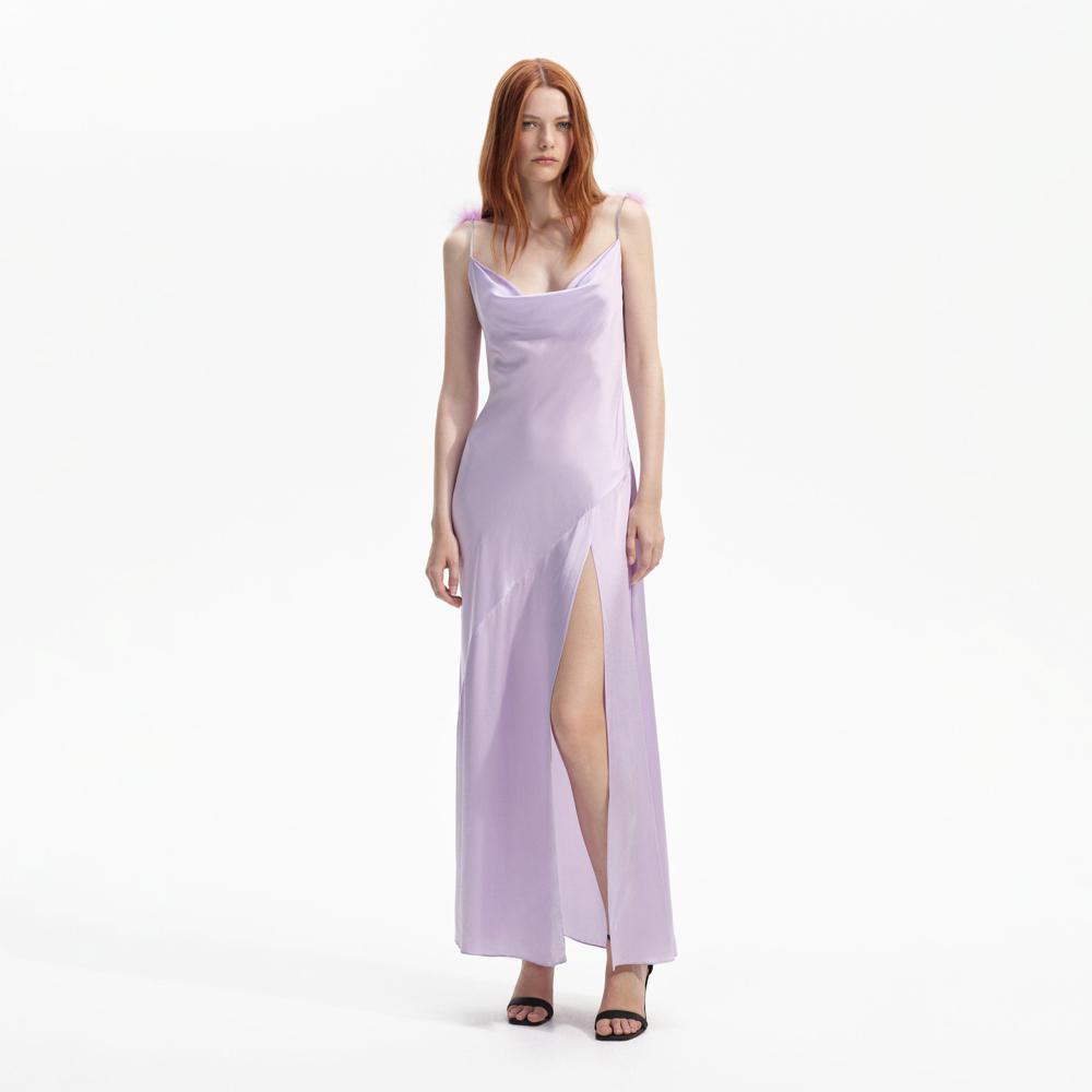 SELF PORTRAIT BLACK FRIDAY SALE Lilac Silk Feather Maxi Dress