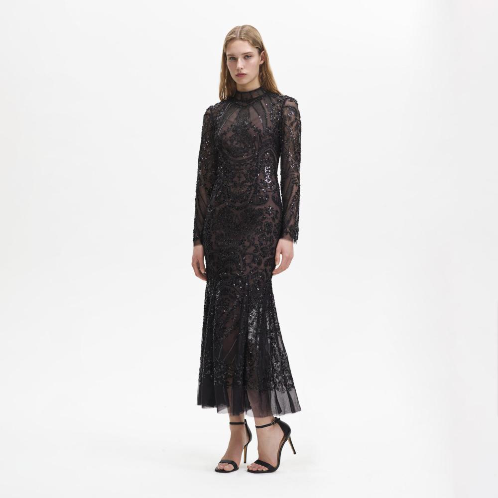 SELF PORTRAIT BLACK FRIDAY SALE Black Paisley Sequin Midi Dress