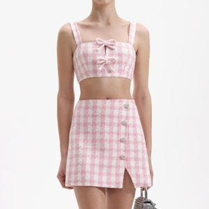 SELF PORTRAIT BLACK FRIDAY SALE Pink Check Boucle Mini Skirt