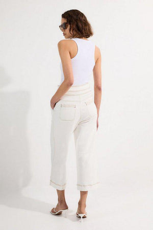 Karen Millen UK SALE Denim Button Front Culottes Trousers - ivory
