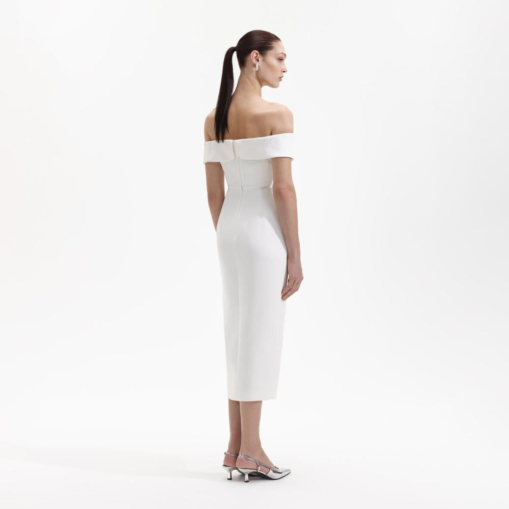 SELF PORTRAIT BLACK FRIDAY SALE White Crepe Bow Midi Dress