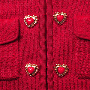 SELF PORTRAIT SS24 Red Knit Heart Buttoned Cardigan