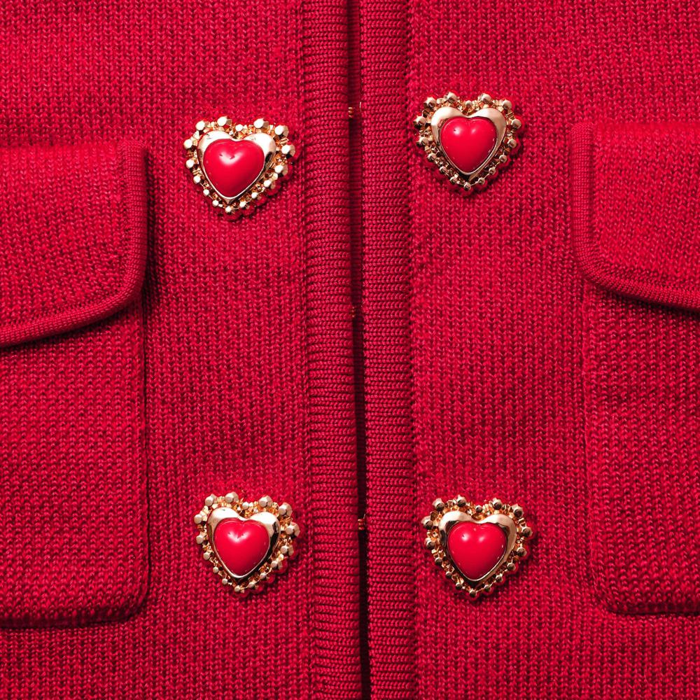 SELF PORTRAIT SS24 Red Knit Heart Buttoned Cardigan