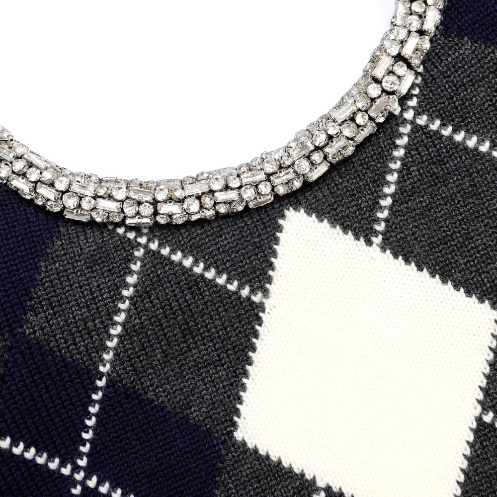 SP VIP PRICE Grey Argyle Crystal Trim Jumper