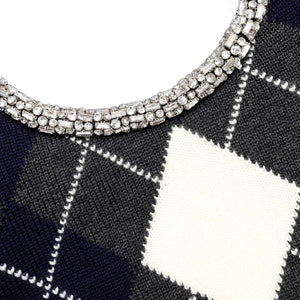 SP VIP PRICE Grey Argyle Crystal Trim Jumper
