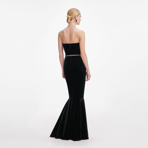 SP VIP PRICE Black Velvet Chain Belt Maxi Dress