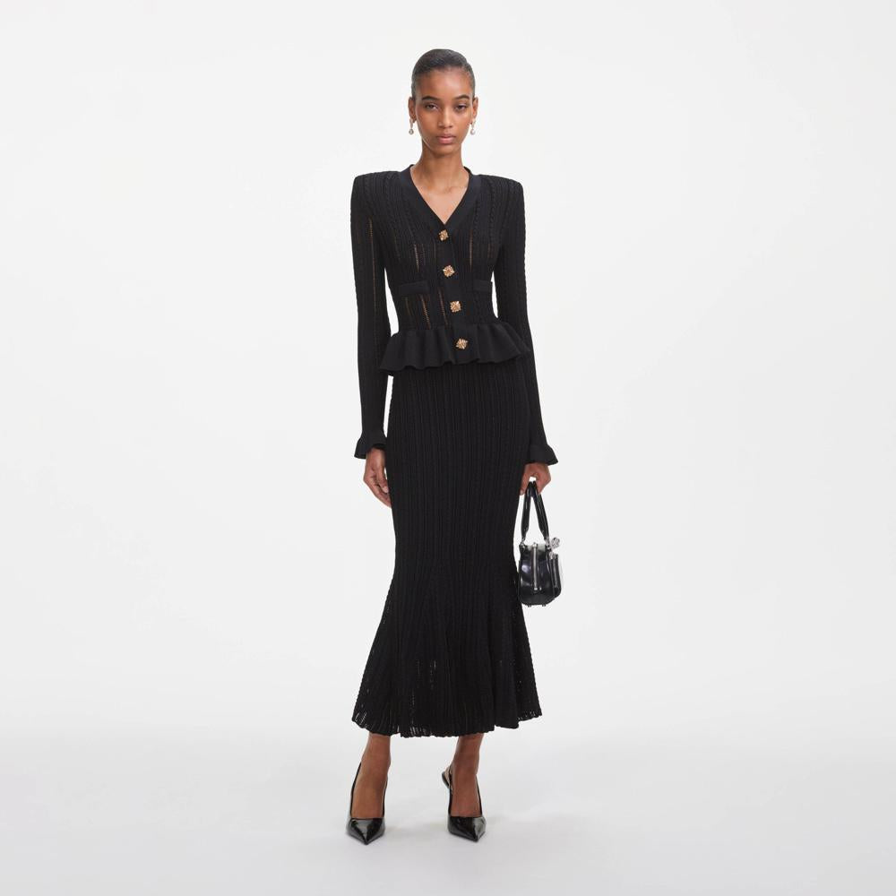 SP VIP PRICE Black Knit Peplum Midi Dress