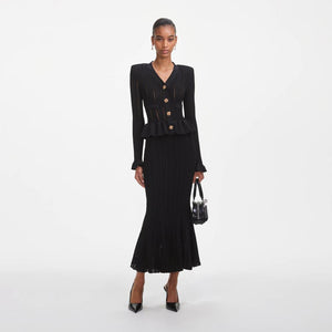SP VIP PRICE Black Knit Peplum Midi Dress