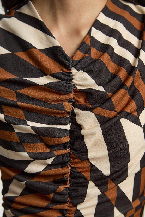 Karen Millen UK SALE Geo Printed Jersey Crepe Hanky Hem Maxi Dress