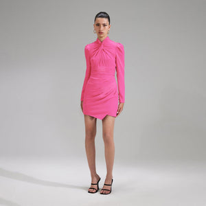 SELF PORTRAIT BLACK FRIDAY SALE Pink Stretch Crepe Twisted Collar Mini Dress