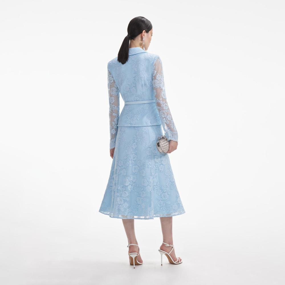 SELF PORTRAIT SS24 Blue Lace Tailored Midi Dress