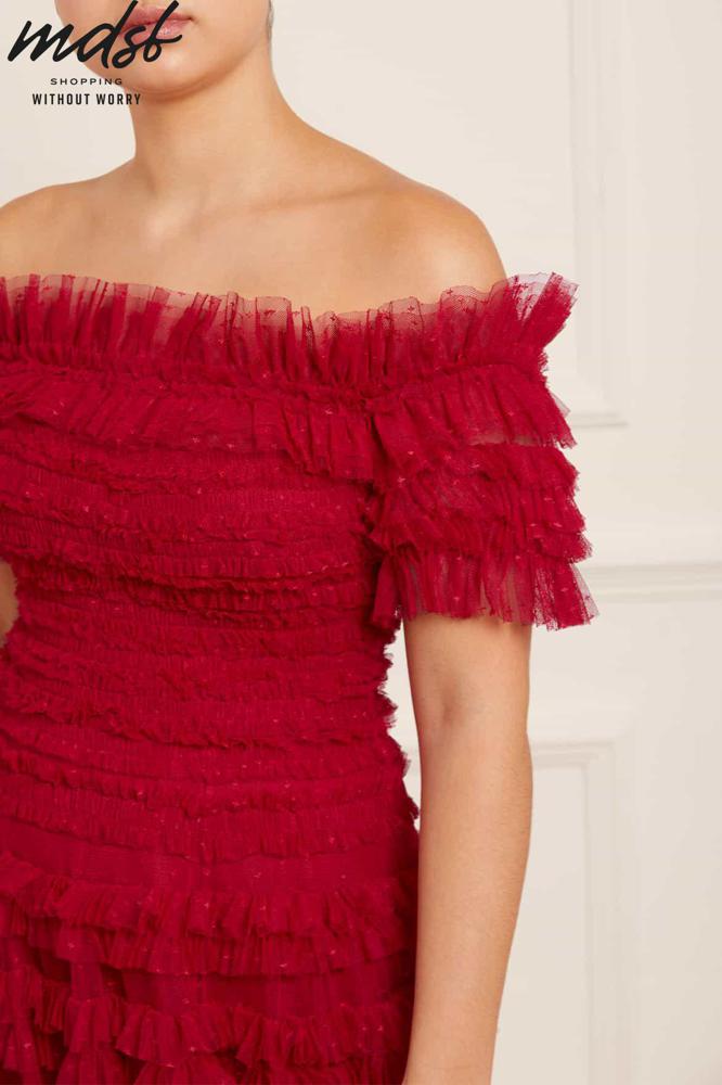 Needle & Thread CHRISTMAS SALE Lisette Ruffle Off Shoulder Gown - red