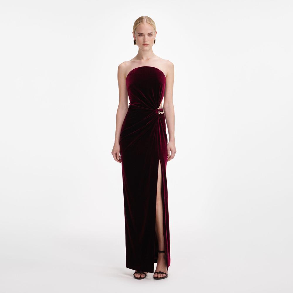 SP VIP PRICE Burgundy Velvet Bandeau Maxi Dress
