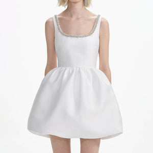 SELF PORTRAIT SS24 White Taffeta Diamante Mini Dress