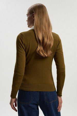 Karen Millen UK SALE Viscose Blend Knitted V Neck Jumper - olive