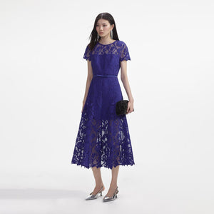 SELF PORTRAIT SS24 Cobalt Lace Midi Dress