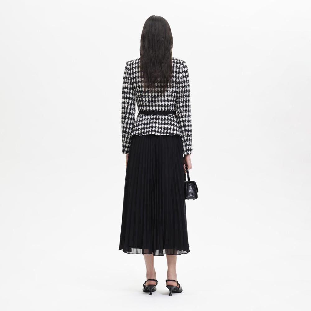 SELF PORTRAIT BLACK FRIDAY SALE Black Check Boucle Chiffon Midi Dress