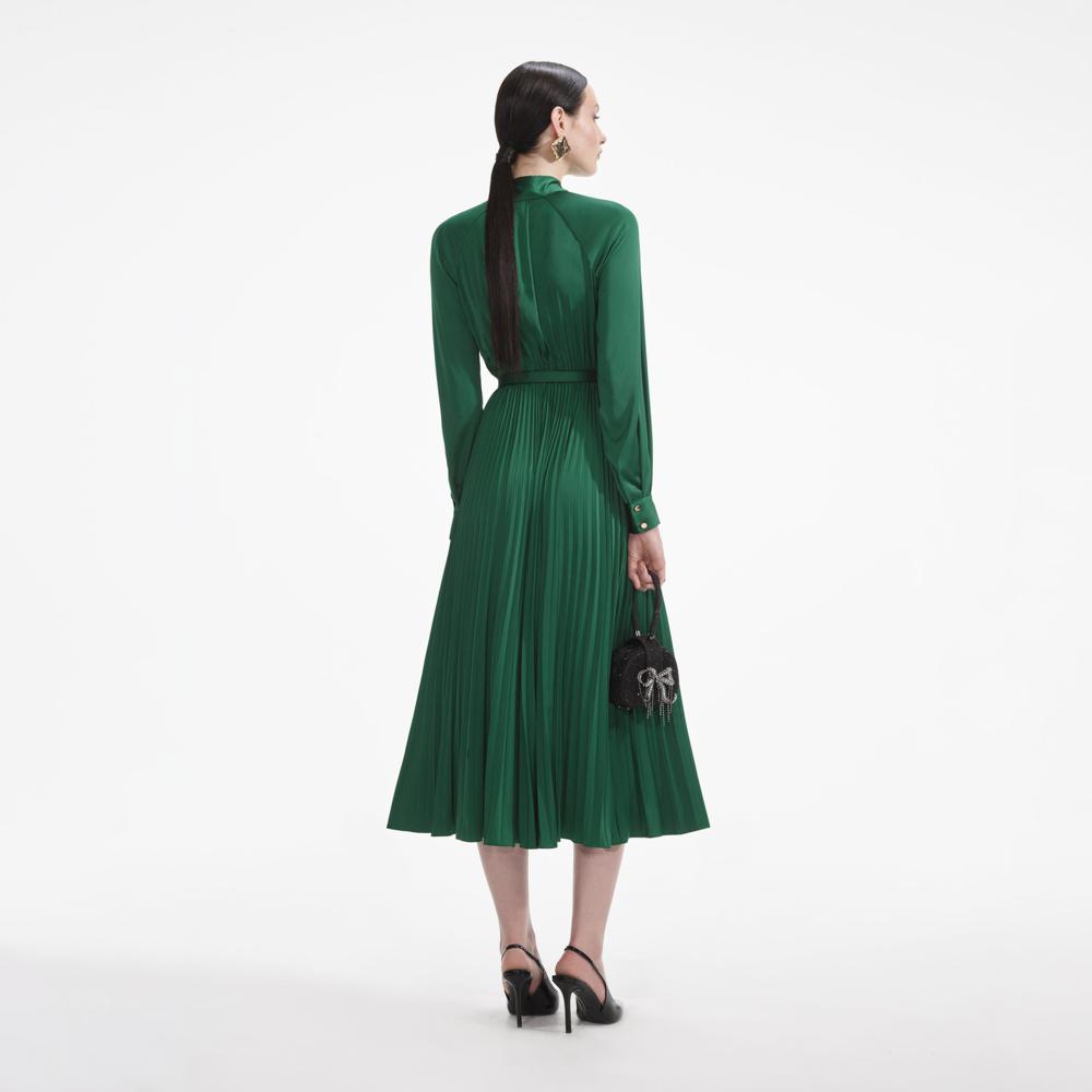 SELF PORTRAIT SS24 Green Satin Midi Dress