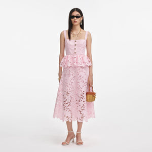 SP VIP PRICE Pink Lace Peplum Midi Dress
