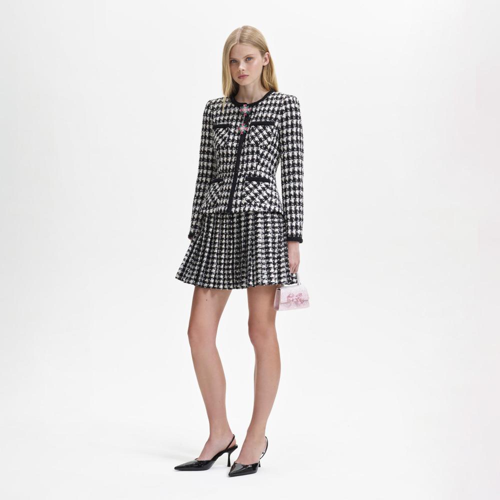 SELF PORTRAIT BLACK FRIDAY SALE Black Check Boucle Mini Jacket Dress