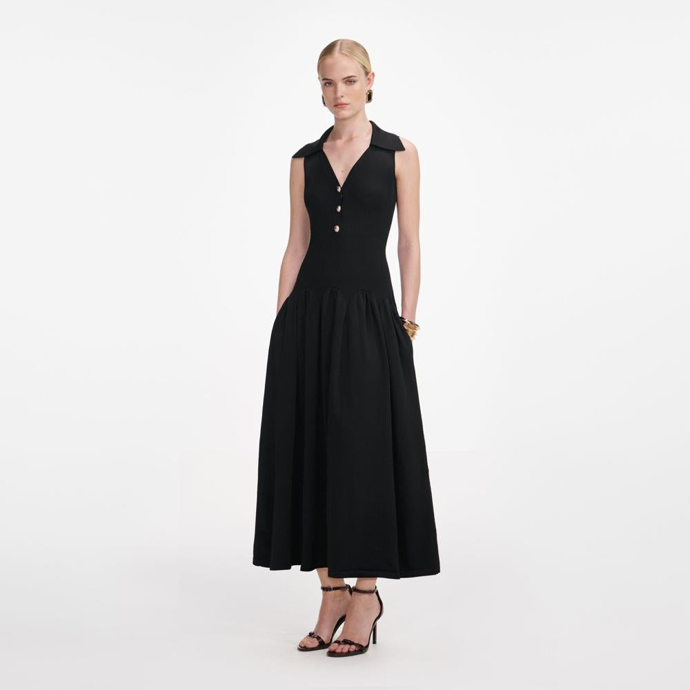 SP VIP PRICE Black Ribbed Knit Midi Dress