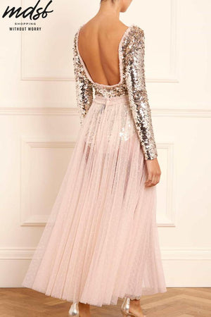 Needle & Thread PO and SALE Ballet Sequin Bodysuit Ankle Gown - beige