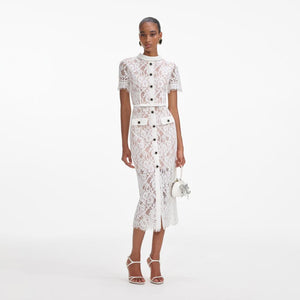 SELF PORTRAIT SS24 White Lace Button Midi Dress