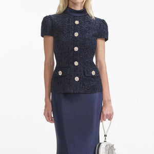 SP VIP PRICE Navy Metallic Boucle Maxi Dress