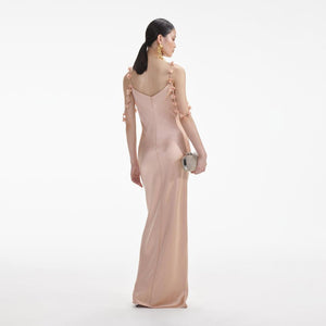 SELF PORTRAIT SS24 Rose Gold Satin Flower Maxi Dress