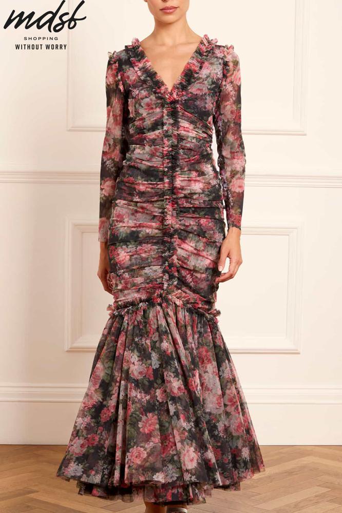 Needle & Thread PO and SALE Midnight Dance Long Sleeve Ankle Gown - black