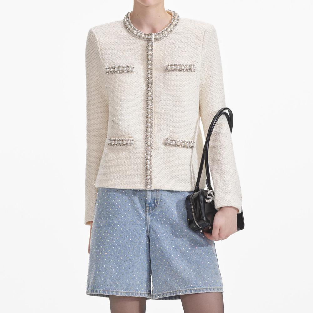 SP VIP PRICE Cream Textured Knit Embellished Cardigan