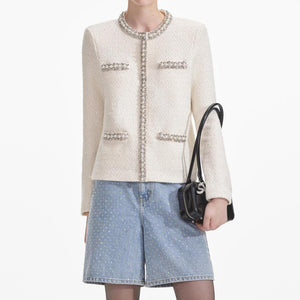 SP VIP PRICE Cream Textured Knit Embellished Cardigan
