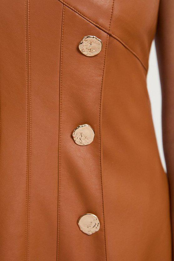 Karen Millen UK SALE Faux Leather Button Detail Sleeveless Midi Dress